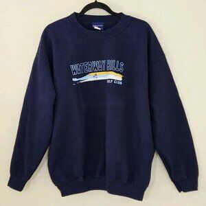 MV Sport Sweatshirt Mens L Navy Crewneck Waterway Hills Golf Course LS VTG FLAW